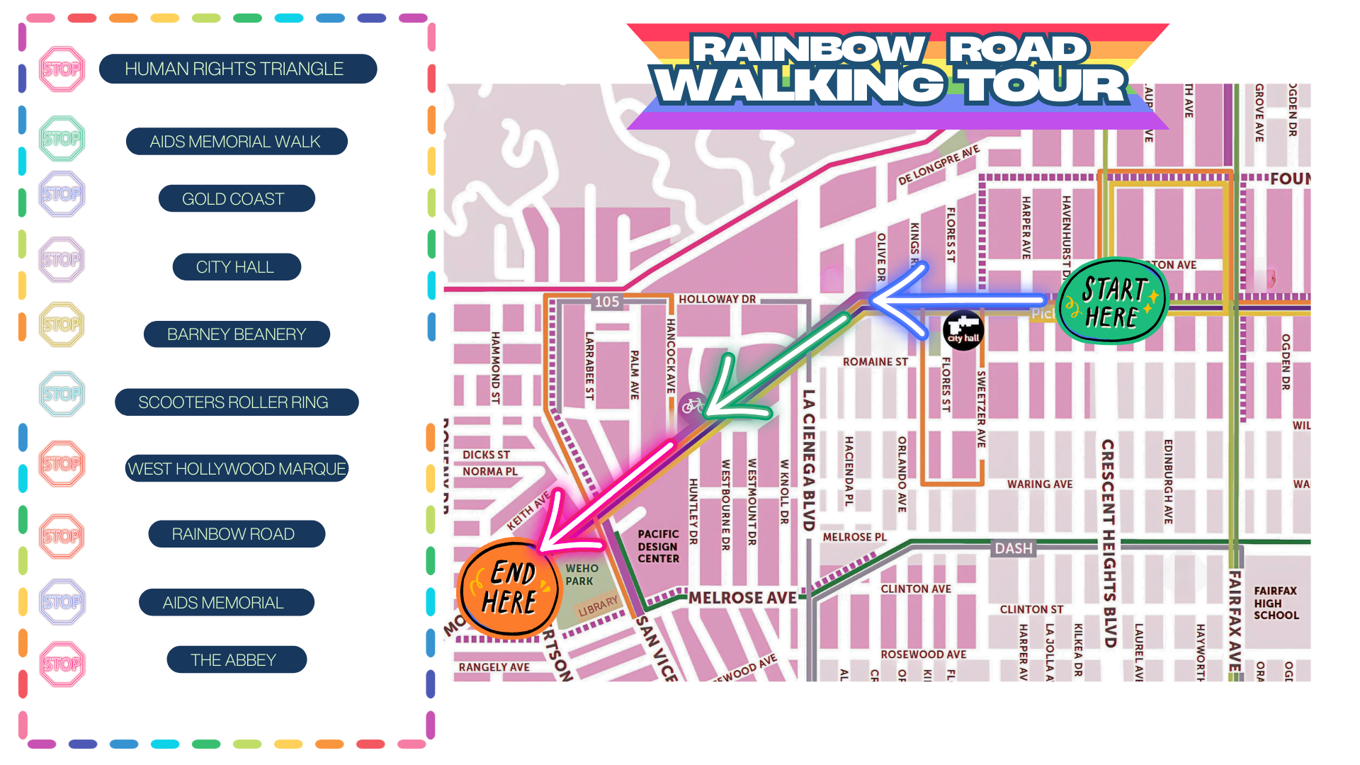 Rainbow Road Walking Tour Map