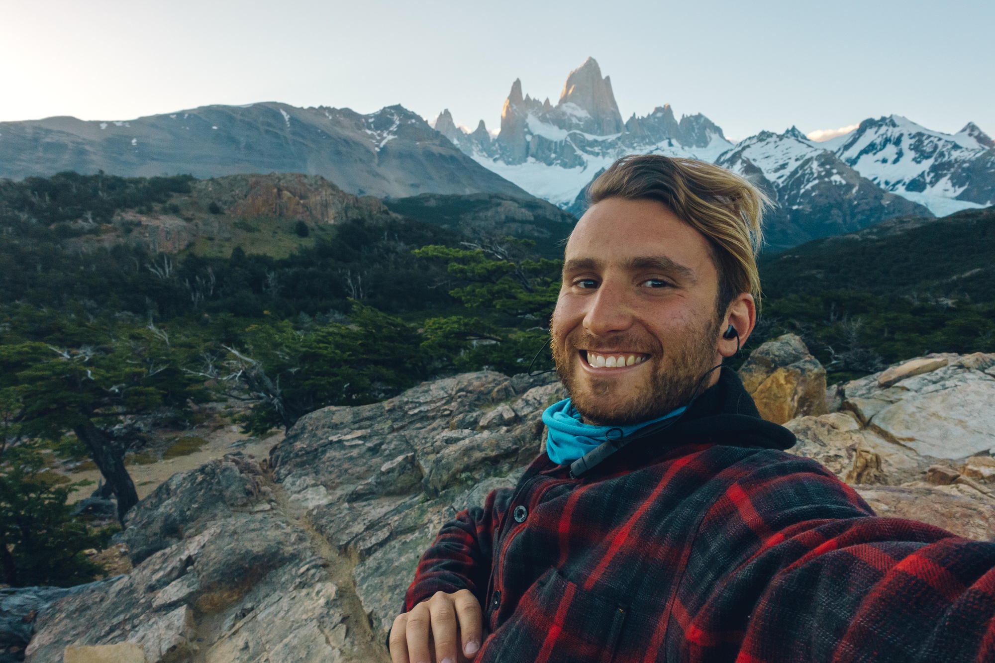 MAN poses in beautiful view towards fitzroy mountain