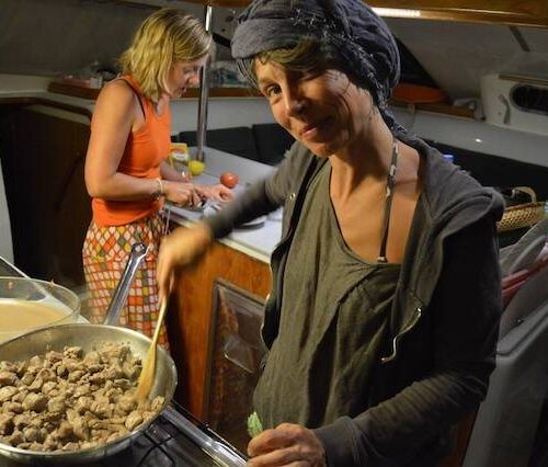 Fresh food being prepared aboard the private catamaran